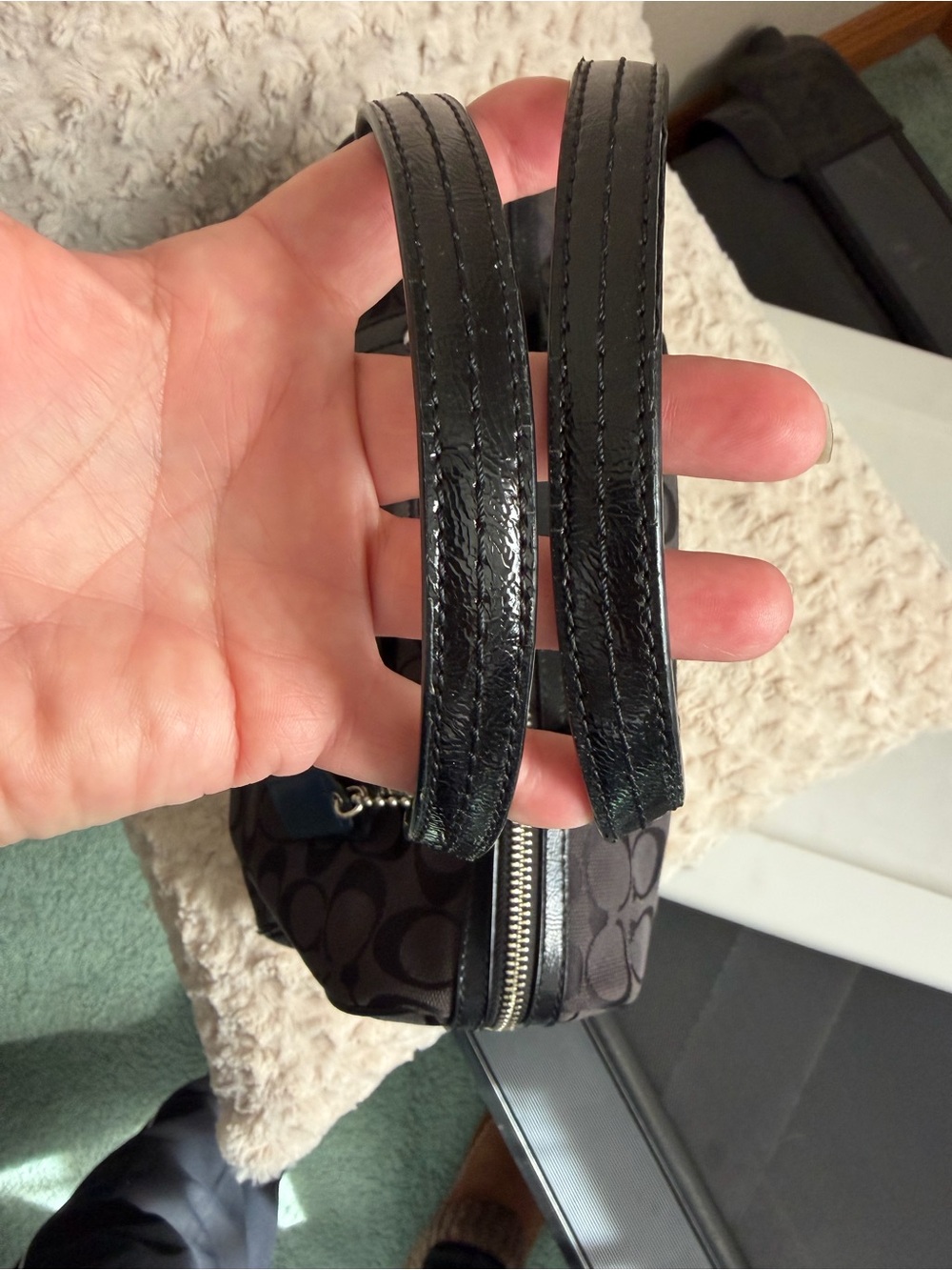 Coach Black Signature Canvas Shoulder Bag with Snakeskin Trim - Picture 4 of 9
